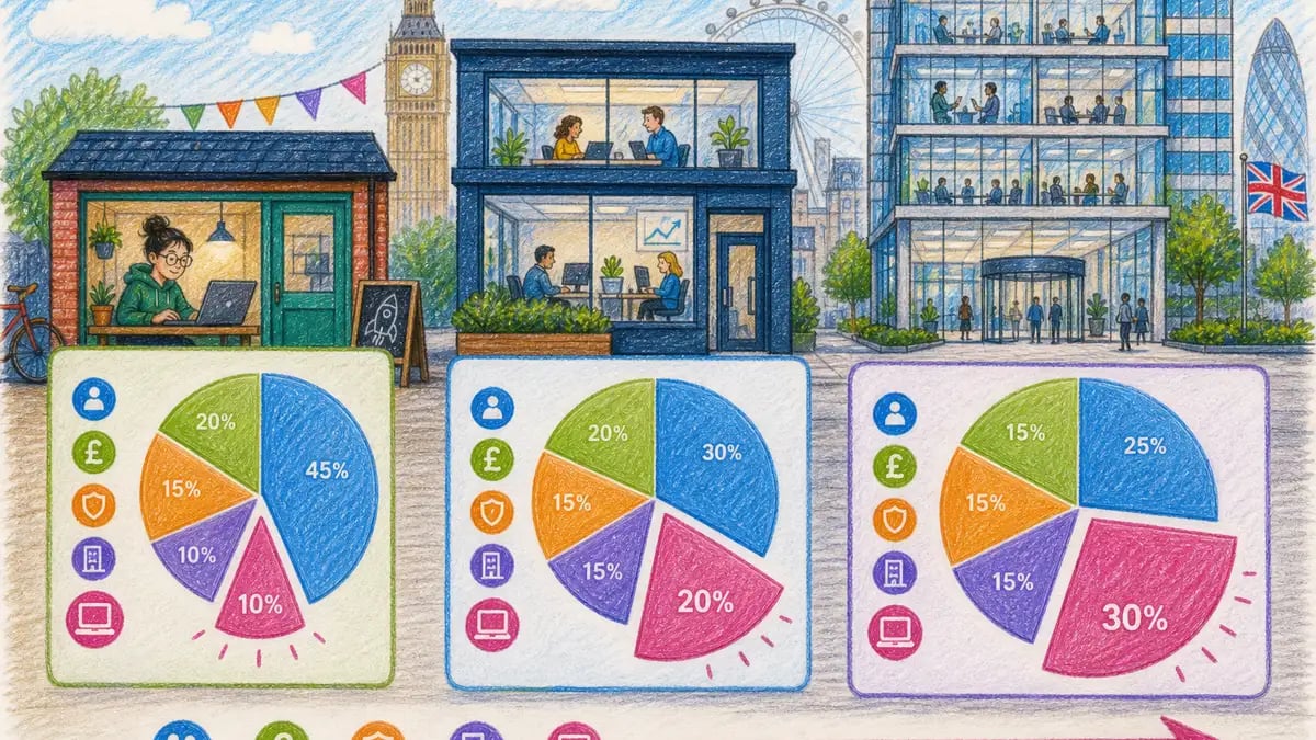 Three UK business sizes compared by annual HubSpot cost — startup, growth company and enterprise