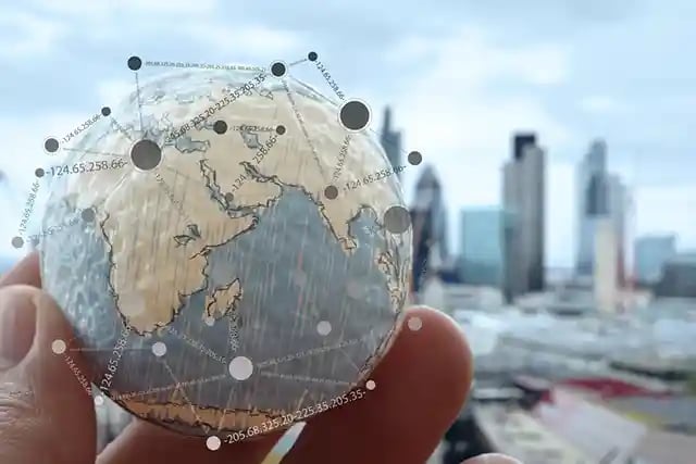 world with digital social media network diagram