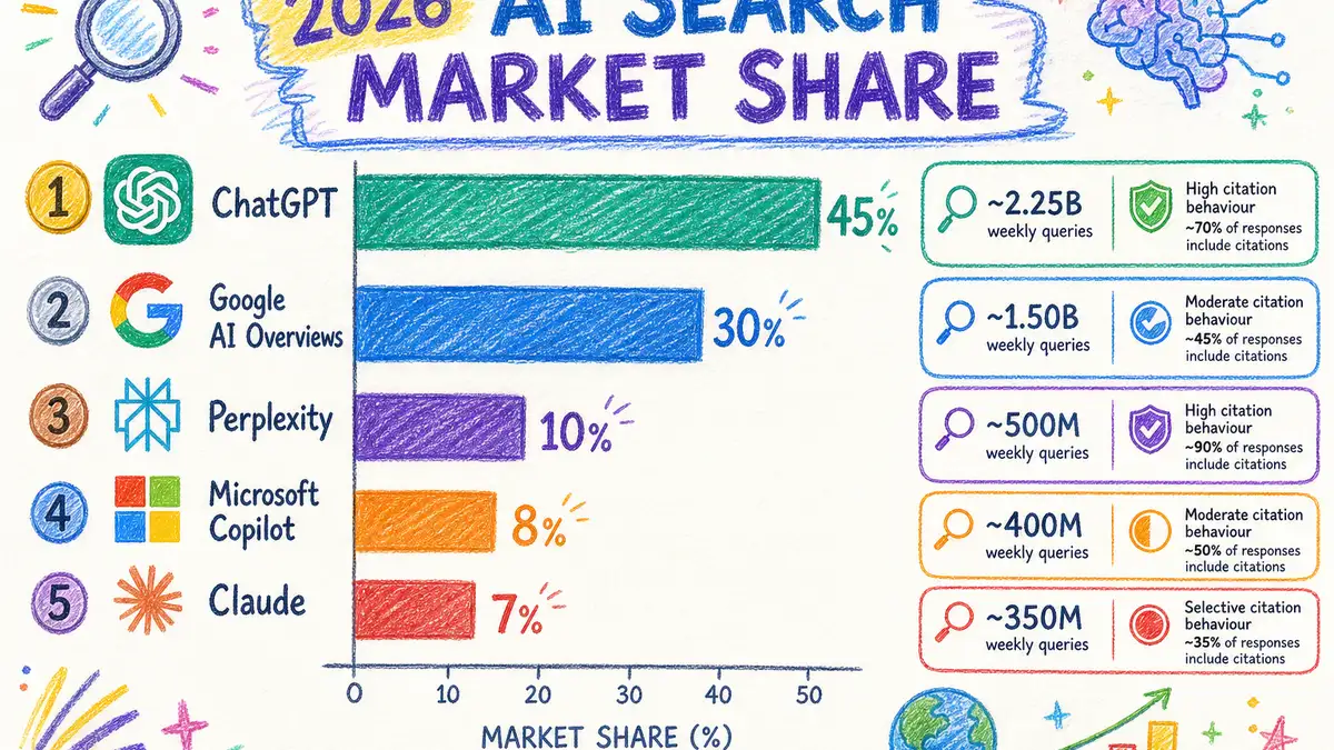 2026 AI search market share chart ChatGPT Google Perplexity Copilot