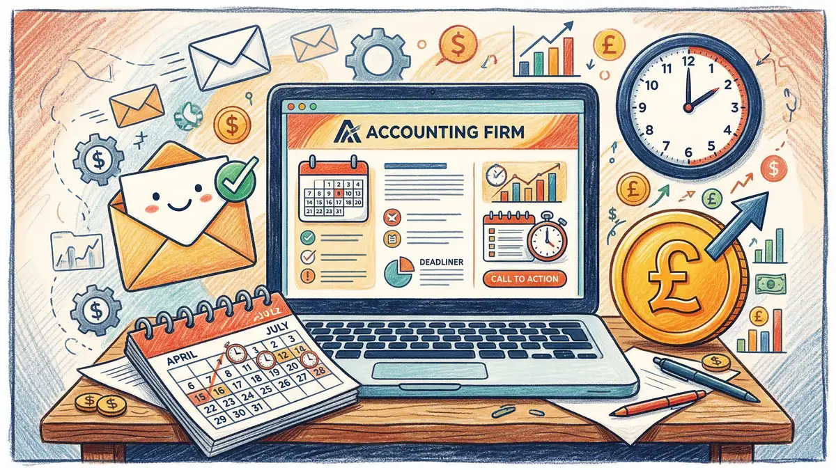 Email marketing dashboard showing high open rates and ROI metrics for UK accounting firm newsletter campaigns