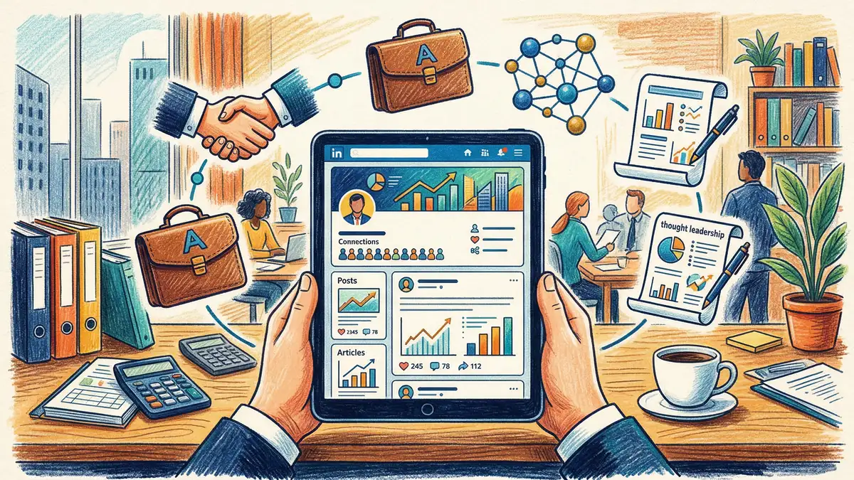 LinkedIn profile page for a UK accountancy firm showing thought leadership content and professional engagement metrics