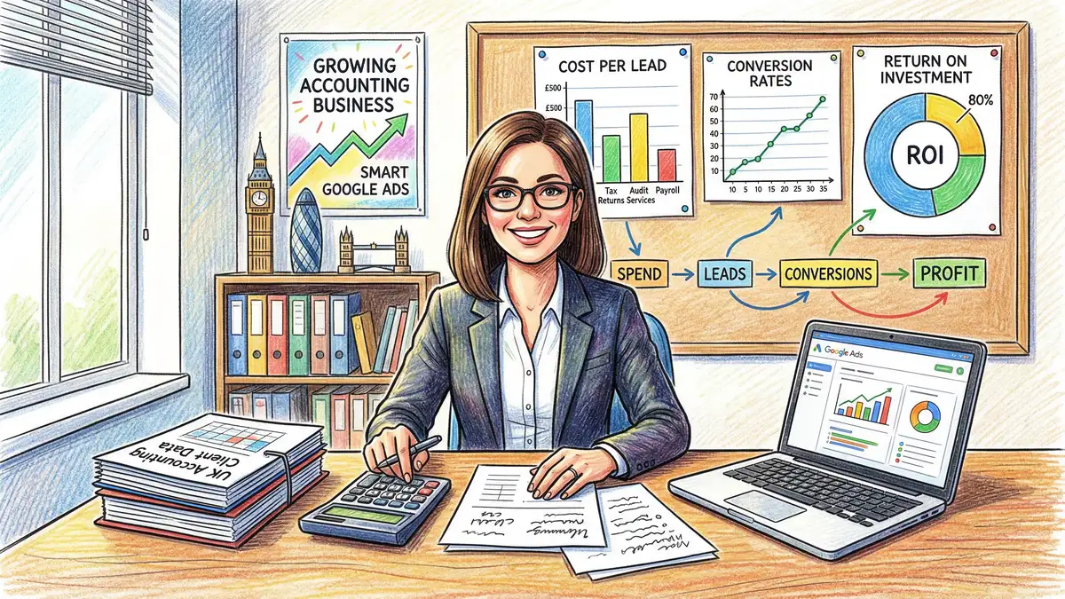Google Ads budget planning and ROI calculation for UK accounting firm PPC campaigns