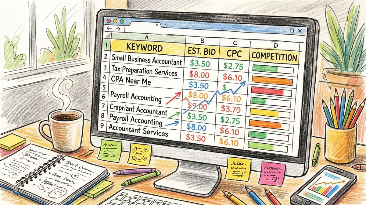 PPC keyword research and campaign structure planning for UK accounting firm Google Ads
