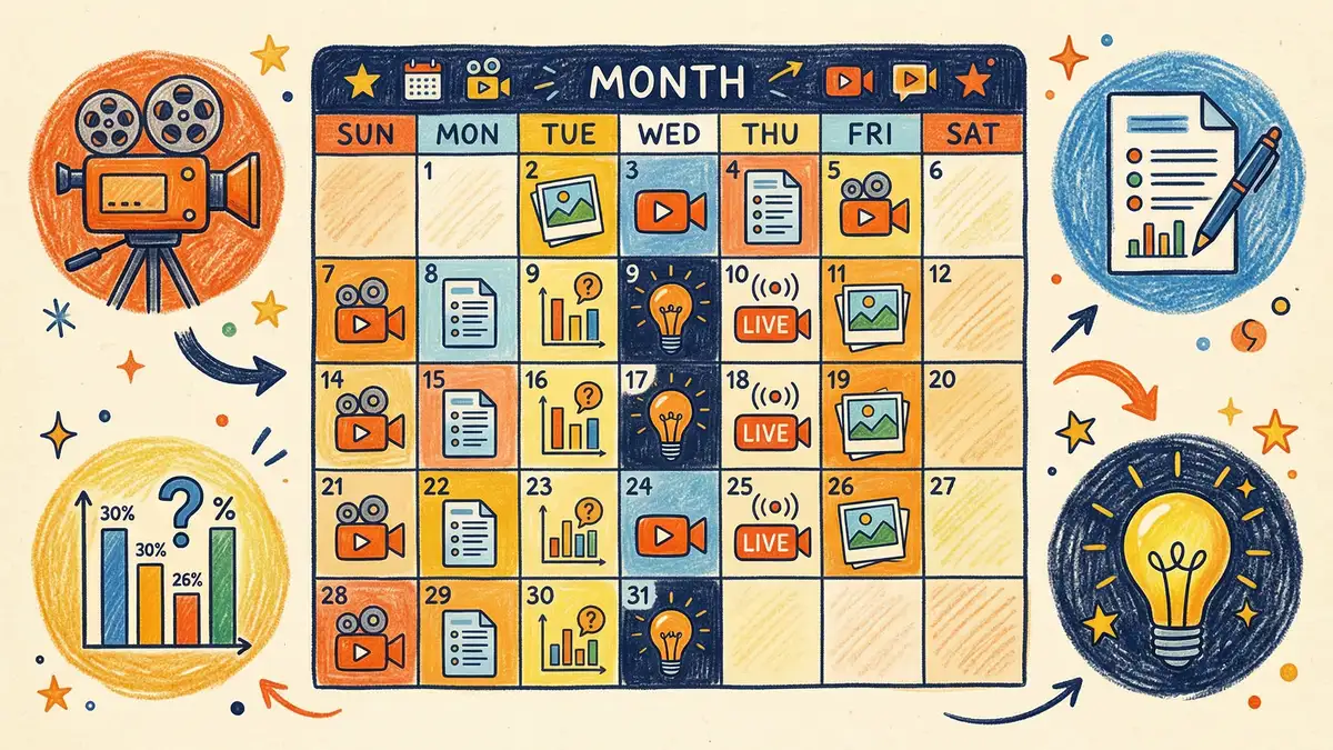 Social media content calendar for UK accounting firms showing seasonal posting themes and content type mix