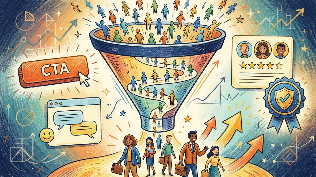 Website conversion optimisation funnel showing how UK accounting firm visitors progress from landing page through to qualified lead enquiry