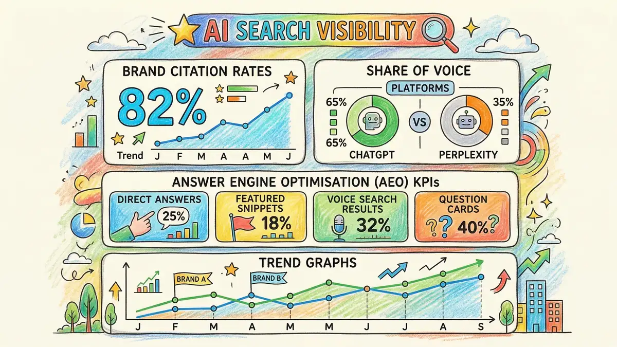 AI search visibility dashboard showing brand citation rates and share of voice metrics