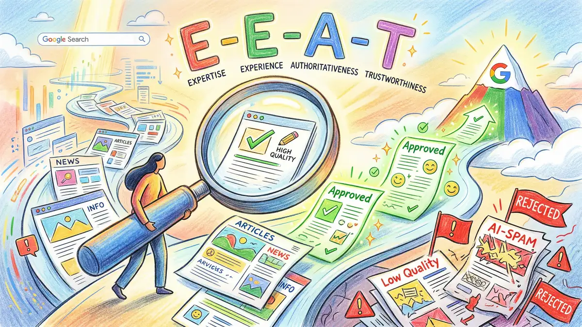 Google's December 2025 core update dashboard showing E-E-A-T enforcement metrics and AI content detection rates