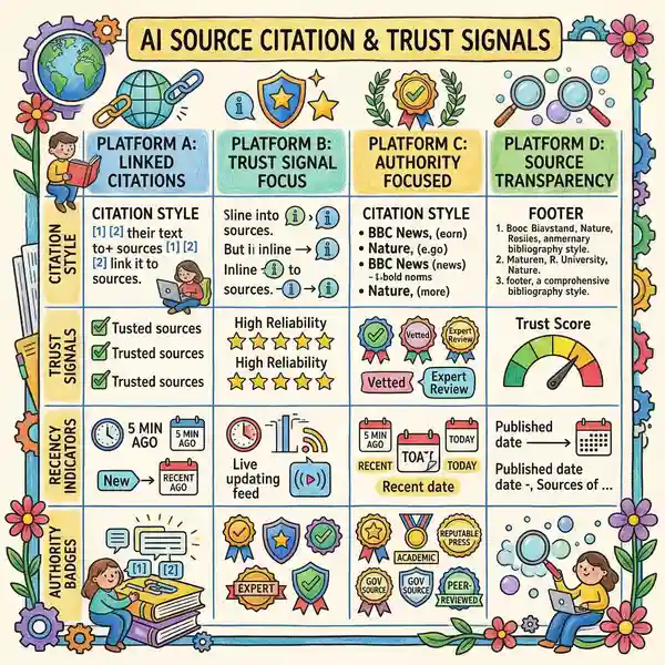 Citation comparison chart showing how AI platforms attribute and link to source content