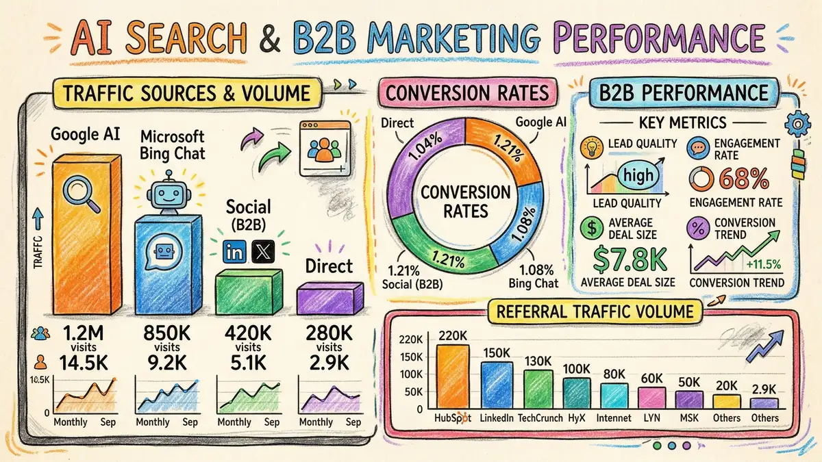 AI search platform conversion rates comparison dashboard showing ChatGPT at 15.9%, Perplexity at 10.5%, and Google organic at 1.76%