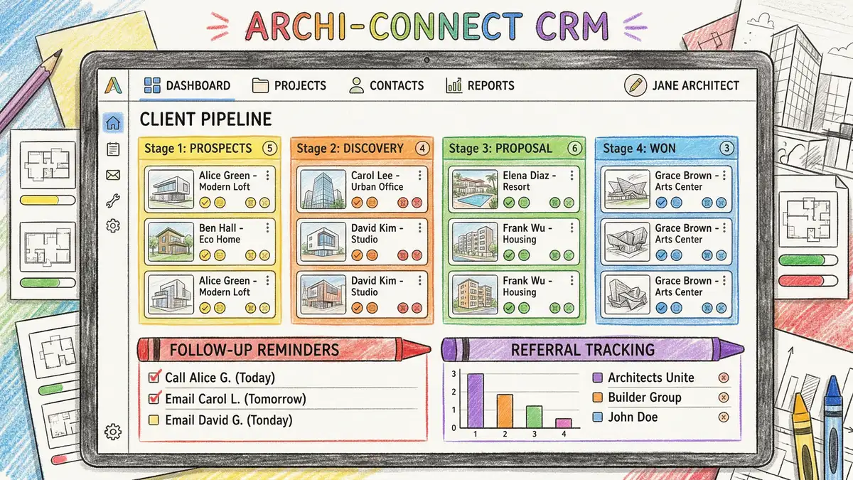 CRM dashboard for architecture firm client pipeline