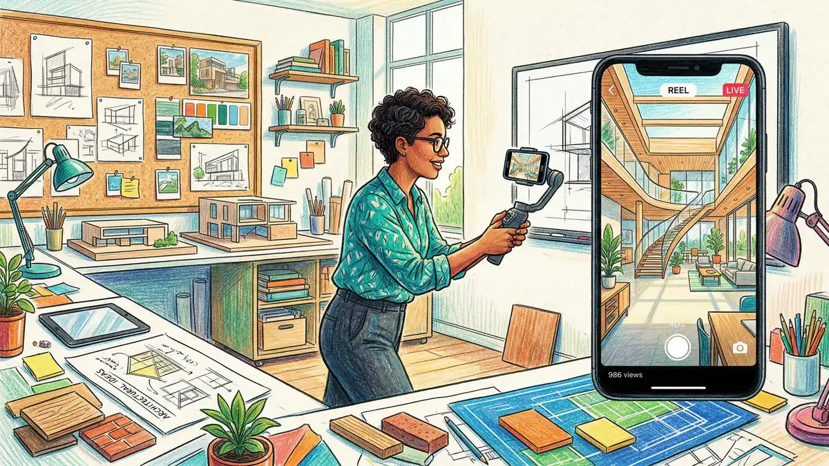 Architect filming Instagram Reel of building project