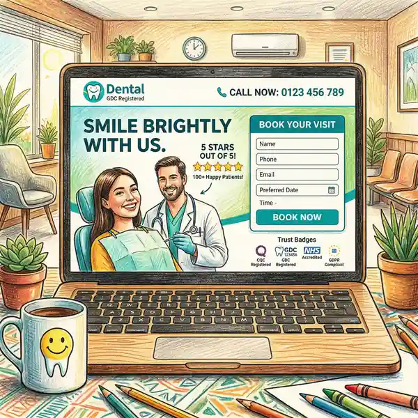 Landing page design for dental Google Ads with clear CTA and appointment booking form