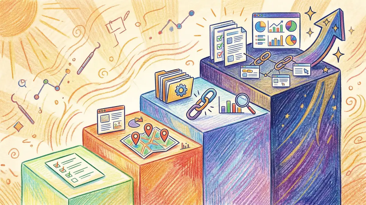 Pencil crayon illustration showing UK dental SEO pricing tiers from budget freelancer to specialist agency with ascending value levels