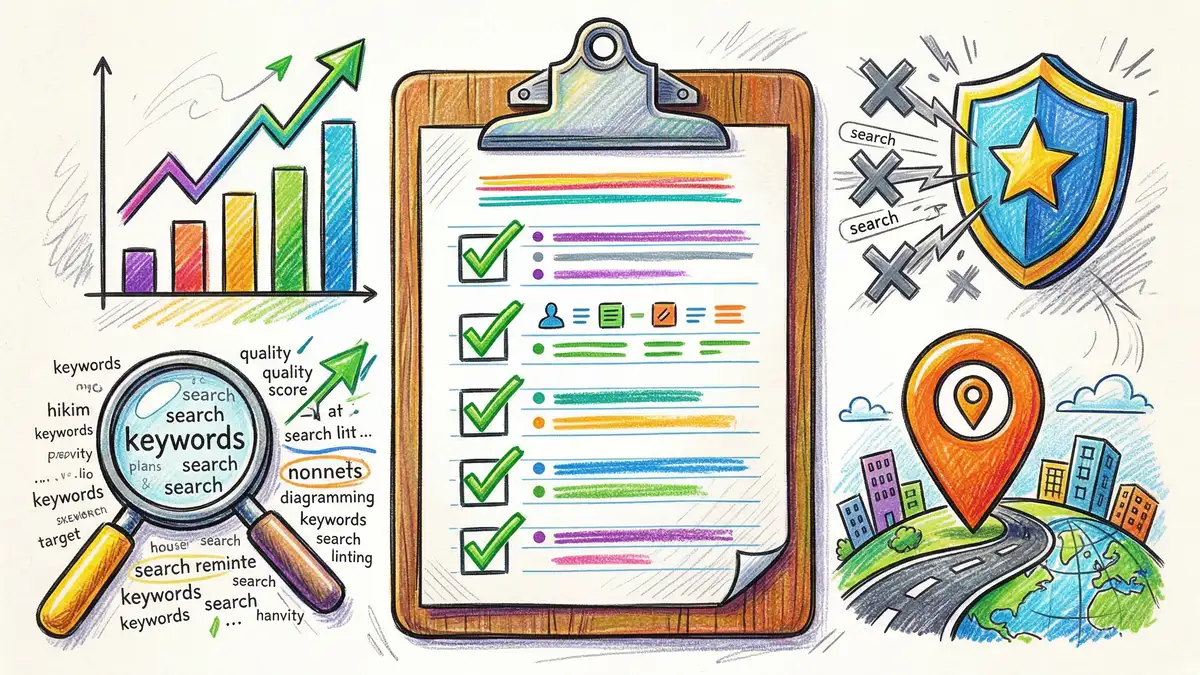 Checklist graphic showing key strategies for reducing Google Ads cost per click and improving campaign efficiency
