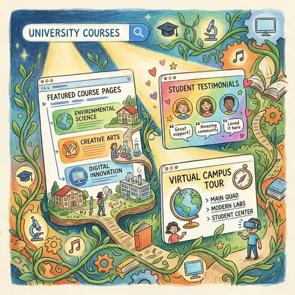 University course pages ranking in Google search results with student testimonials