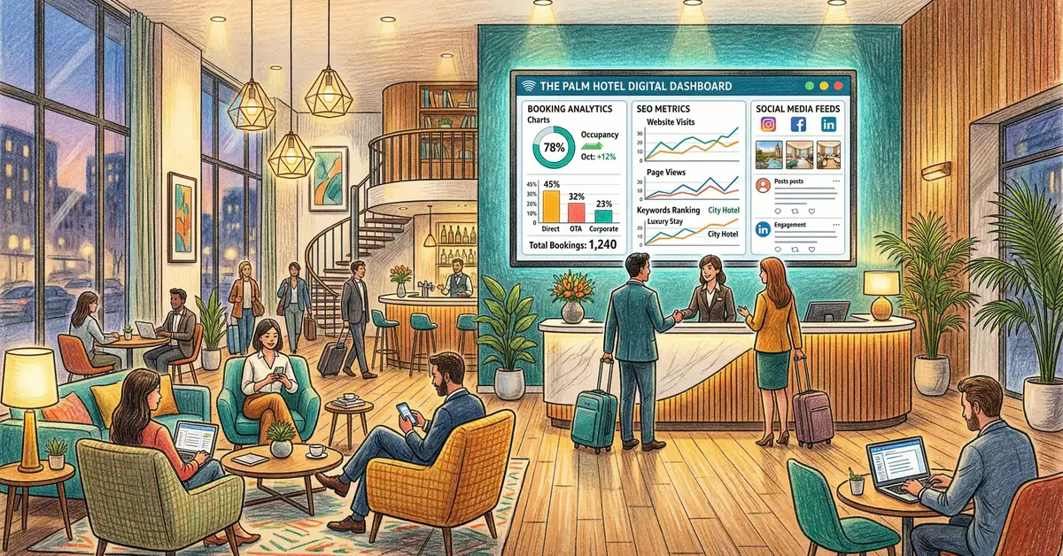 Hotel marketing strategy overview showing digital channels for UK hospitality businesses