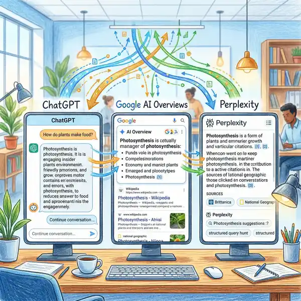 AI platform comparison showing ChatGPT, Perplexity, and Google AI Overviews architecture differences