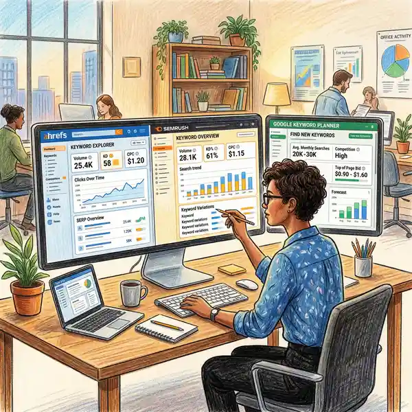 AI search platforms and keyword research tools interface showing integration workflow
