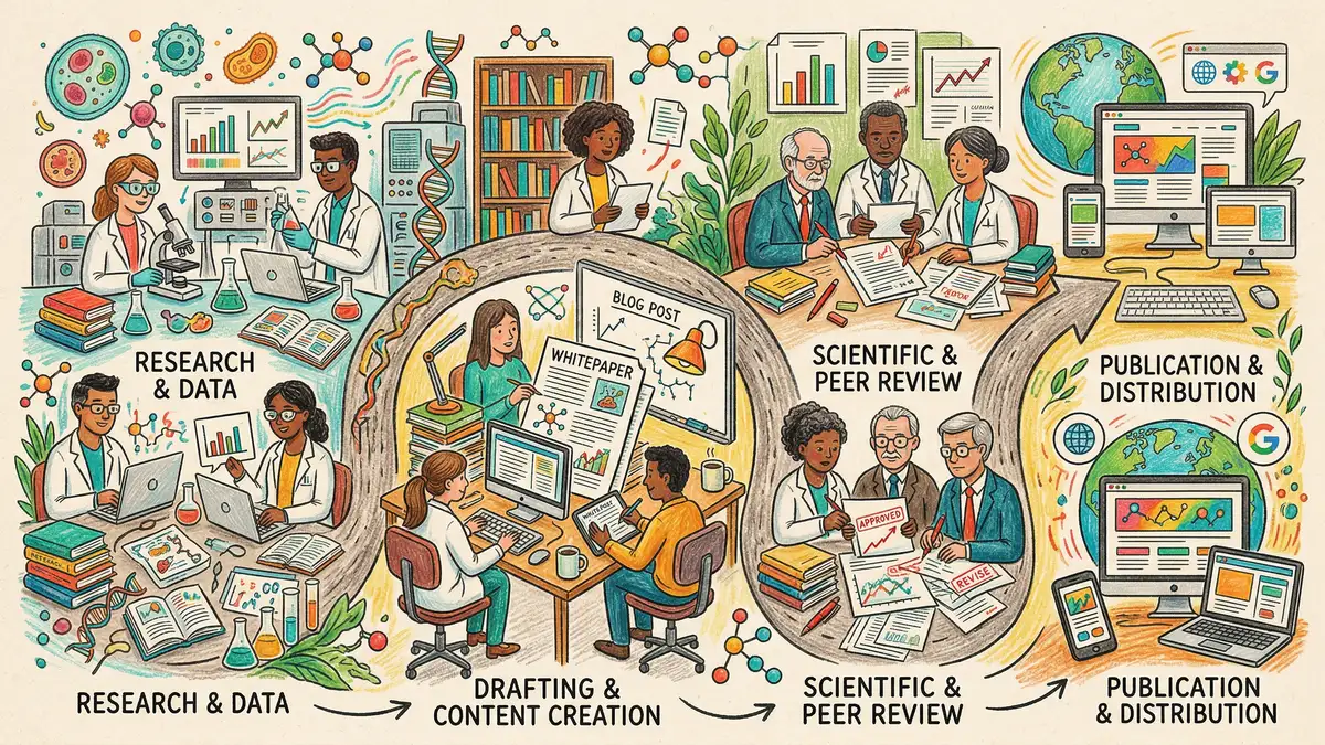 Life science blogging and whitepaper production pipeline from research through publication