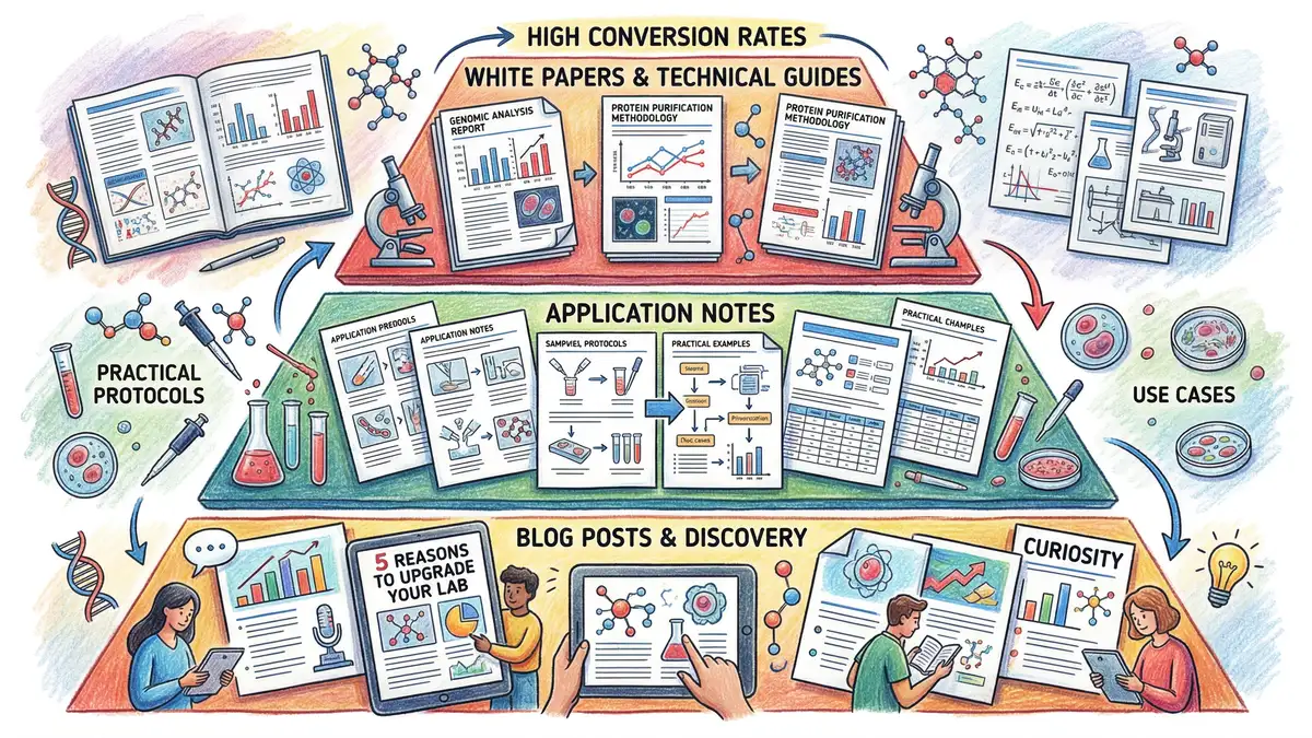 Life science content hierarchy from application notes to whitepapers, case studies and FAQs