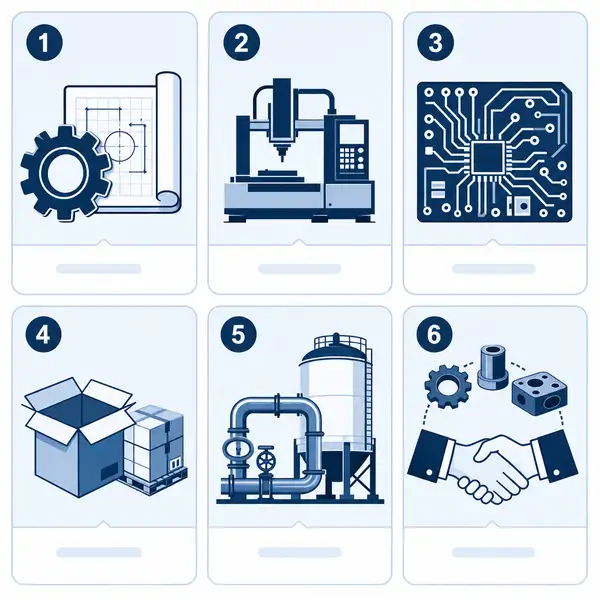 Six UK manufacturing sub-sector cards Whitehat serves: engineering, industrial machinery, electronics and PCB, packaging, processing, contract manufacturing