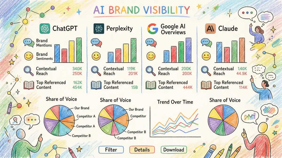 AI visibility tracking dashboard showing brand citations across ChatGPT and Google AI Overviews