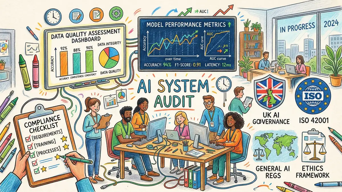 AI system audit with compliance checklist and performance metrics