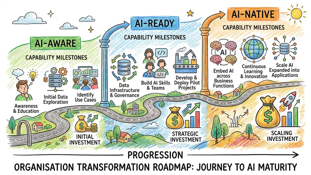 Organisation AI transformation roadmap with maturity levels