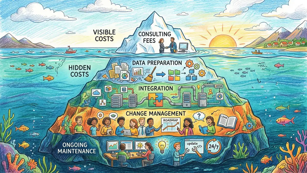 AI project hidden costs iceberg diagram