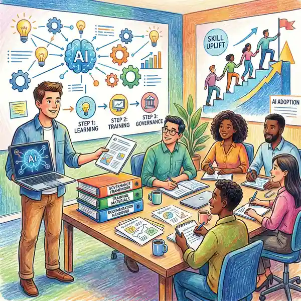 Knowledge transfer session between consultant and internal team