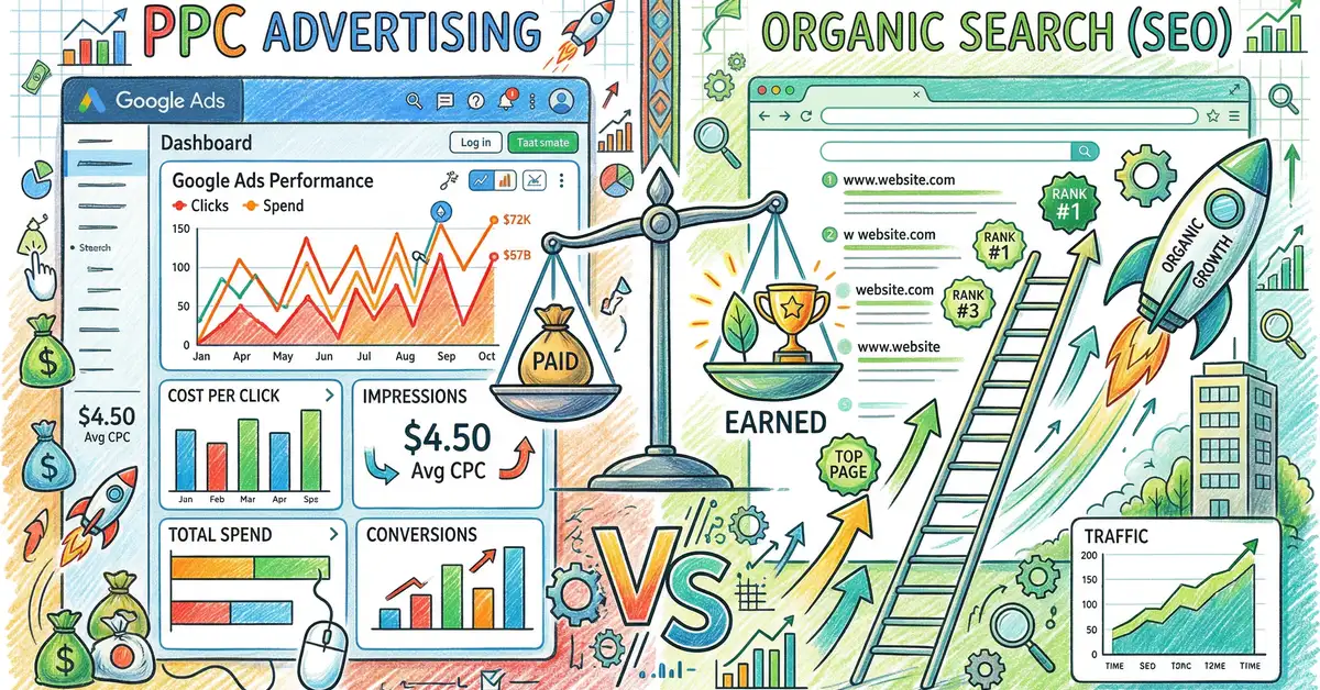 PPC vs SEO comparison showing cost and ROI differences for UK B2B companies