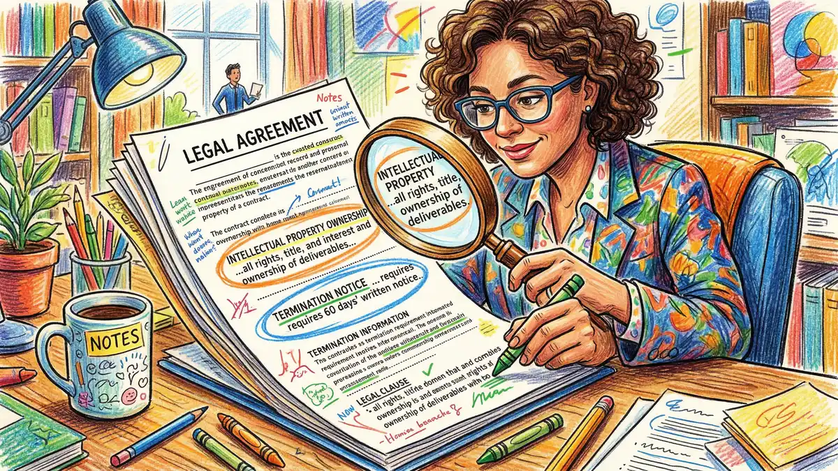 Business contract review checklist highlighting key SEO agency agreement terms and negotiation points