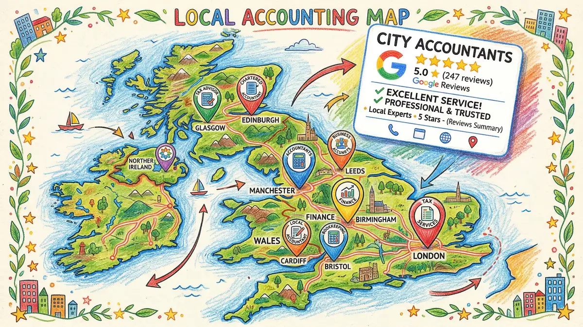 Local SEO map showing UK accounting firm locations and Google Business Profile visibility