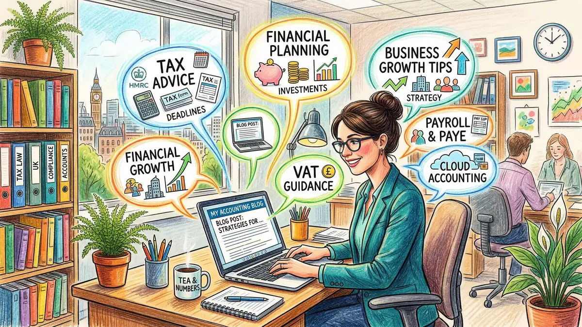 Content marketing and blog creation for UK accounting firms showing topic planning and SEO optimisation
