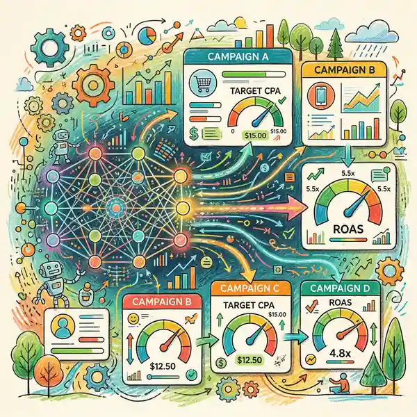 Smart bidding algorithm configuring cost-per-acquisition targets in Microsoft Advertising interface