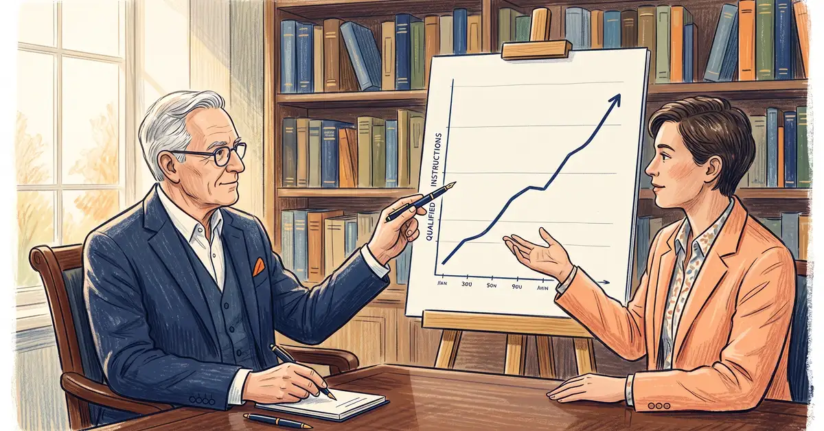 HubSpot CRM dashboard showing law firm practice area attribution from organic search through to instructed matter and recurring fee income
