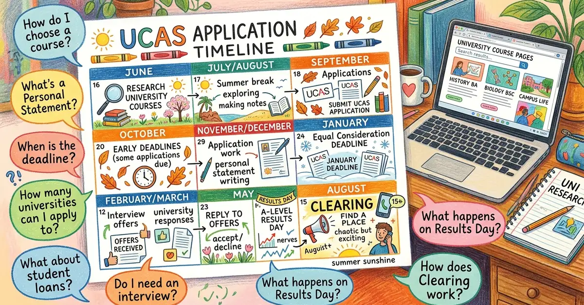 UCAS application cycle calendar with key dates for university course page content optimization