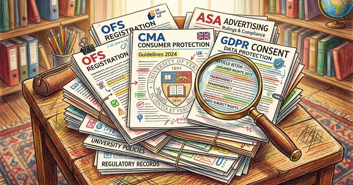 Regulatory compliance checklist for UK higher education with Office for Students, CMA, and GDPR requirements