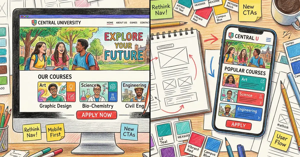 Modern university website design on desktop and mobile devices