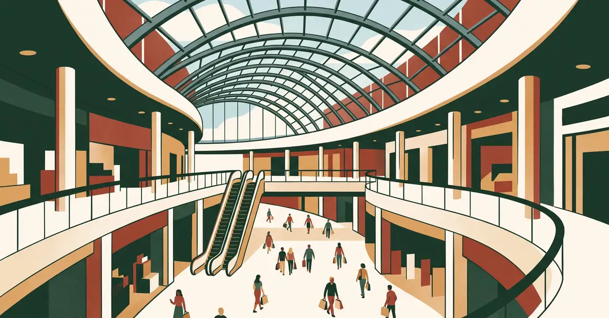 Illustration of a grand shopping centre atrium