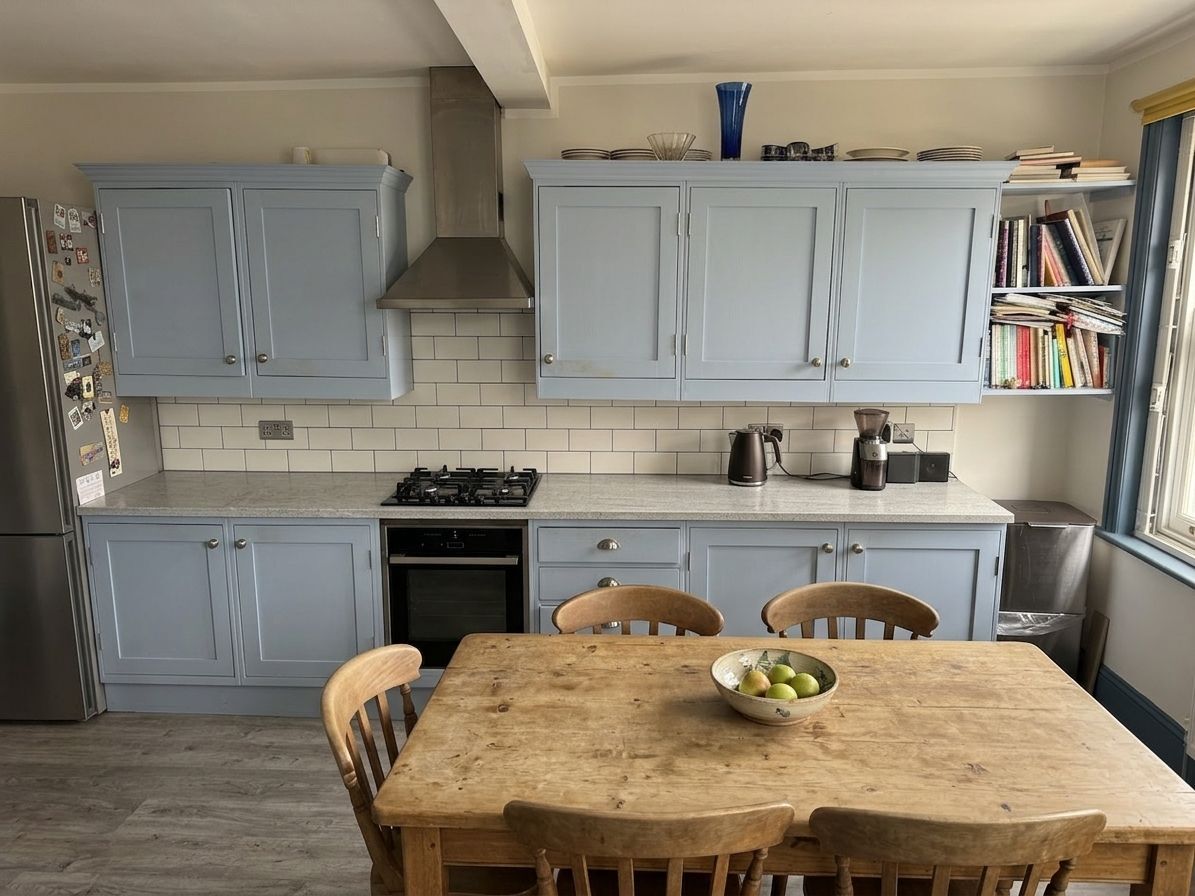 Kitchen cabinet run (digitally staged)